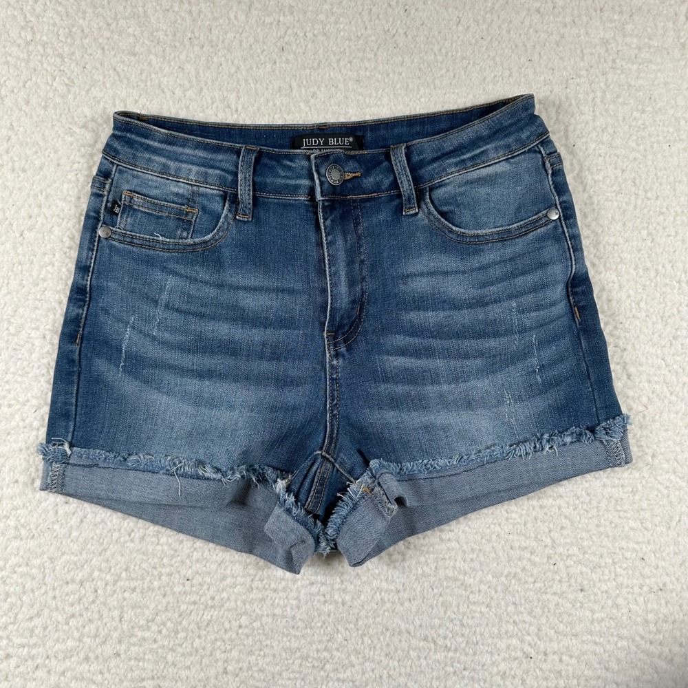 Judy Blue Denim Shorts Womens 29 High Rise Frayed Raw Hem Festival Boho Summer
